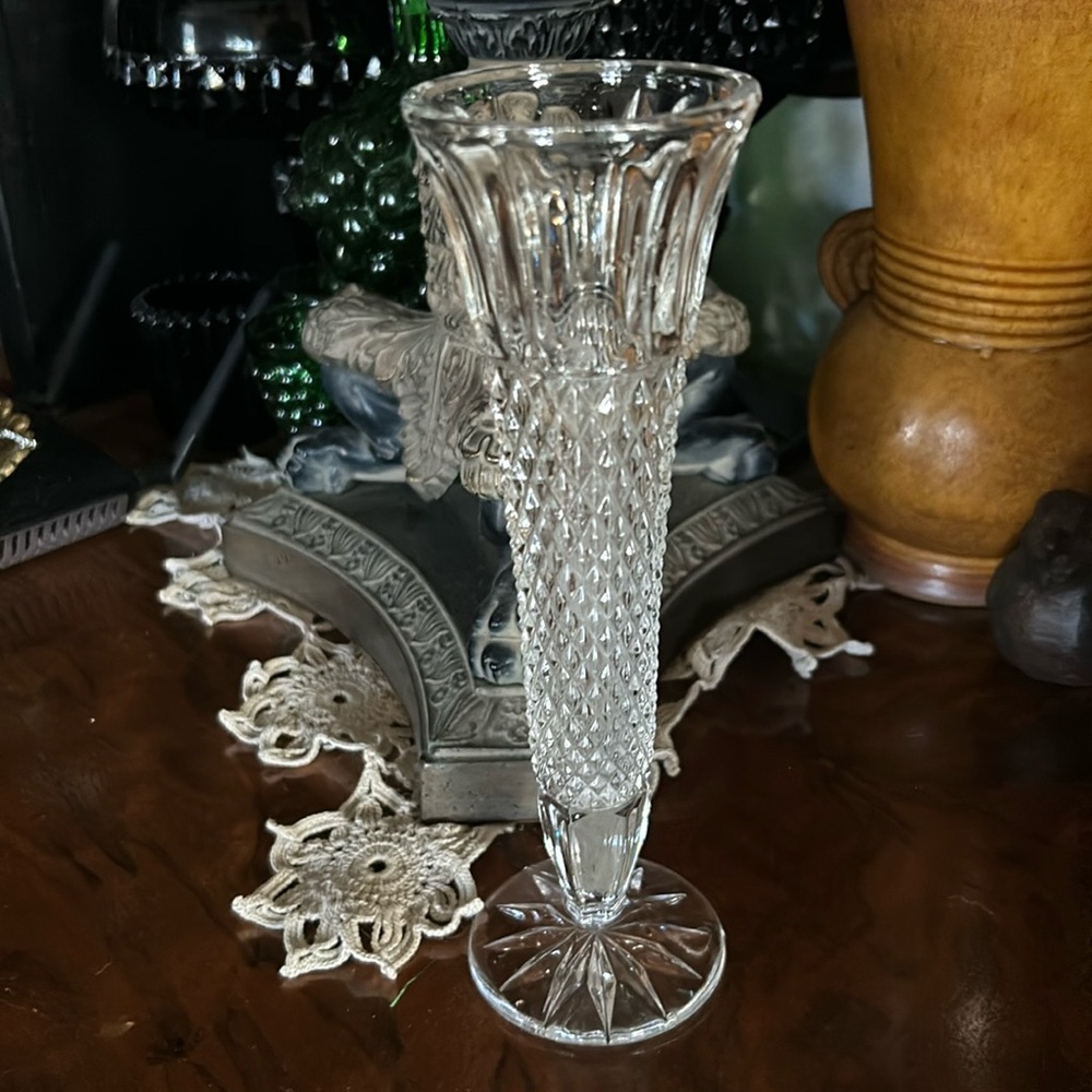 Vintage Diamond Cut Fluted Footed Crystal Bud Vase
